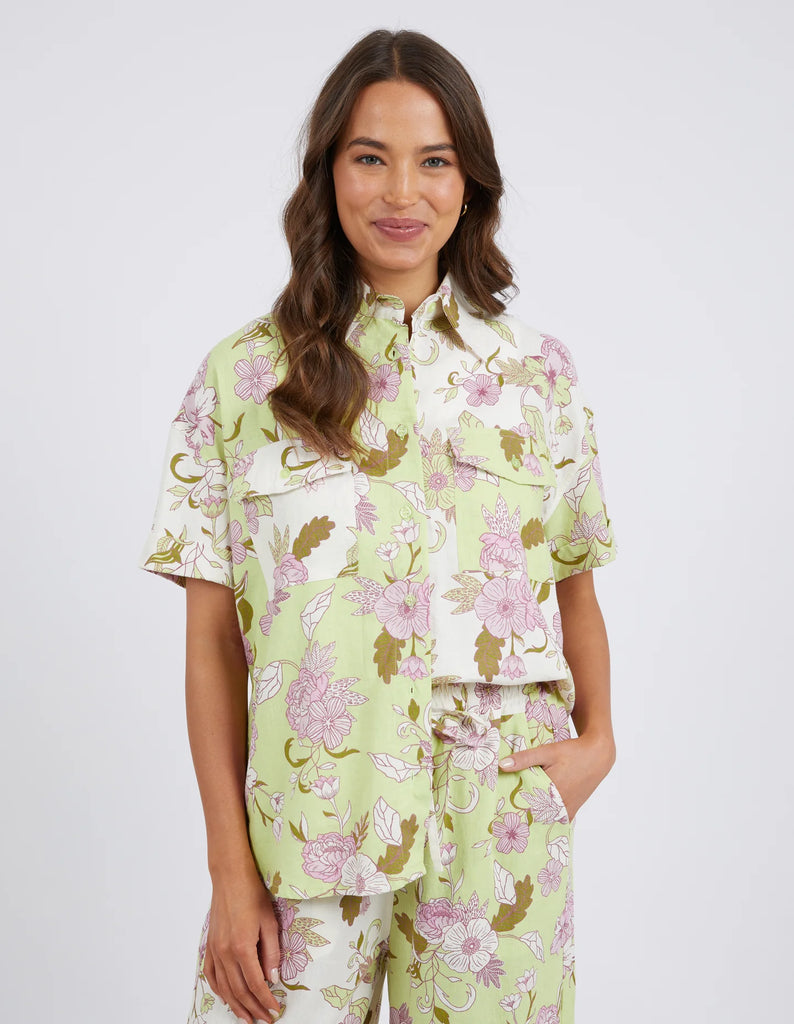 Emmeline Spliced Floral Print Shirt by Elm is currently available at Rawspice Boutique, South West Rocks. 