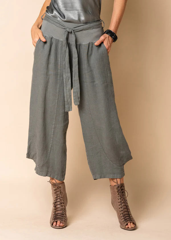 The Gum Leaf Addison Linen Pants by MIRRA MIRRA by IMAGINE FASHION are currently available at Rawspice Boutique.