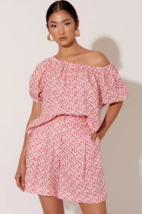 Pink Genevieve Geometric Off The Shoulder Top by Adorne is currently available from Rawspice Boutique, South West Rocks.