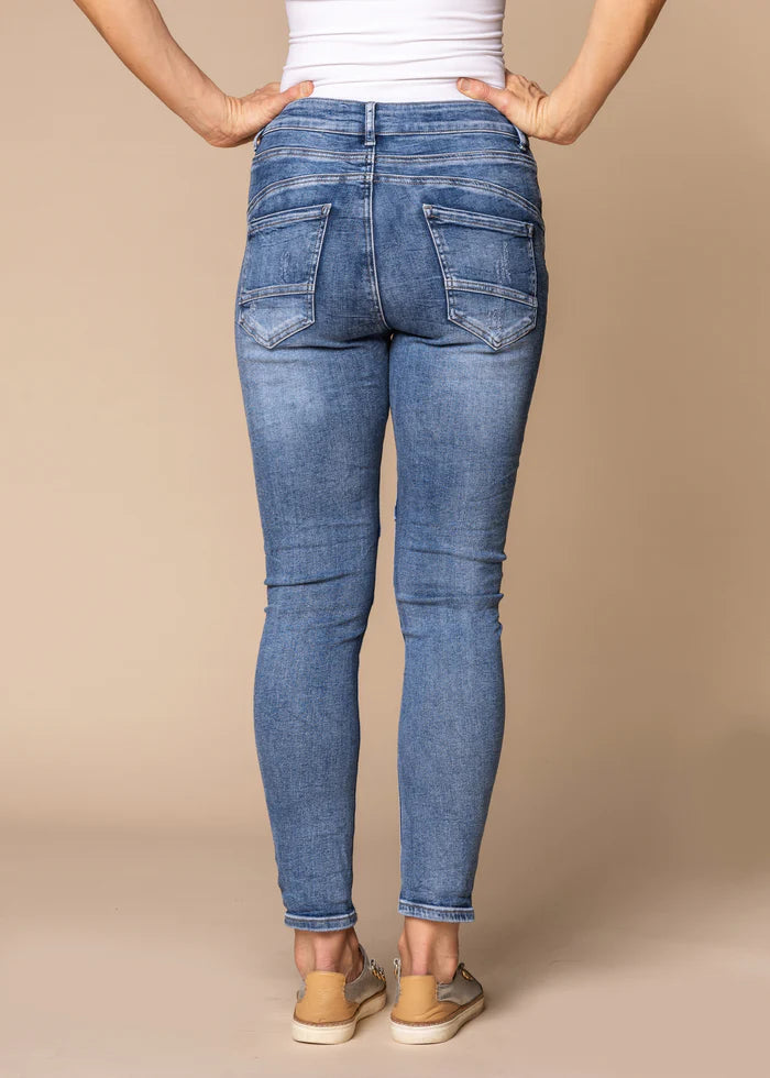 Hollie Pants in Blue Denim by Imagine Fashion is currently available at Rawspice Boutique, South West Rocks