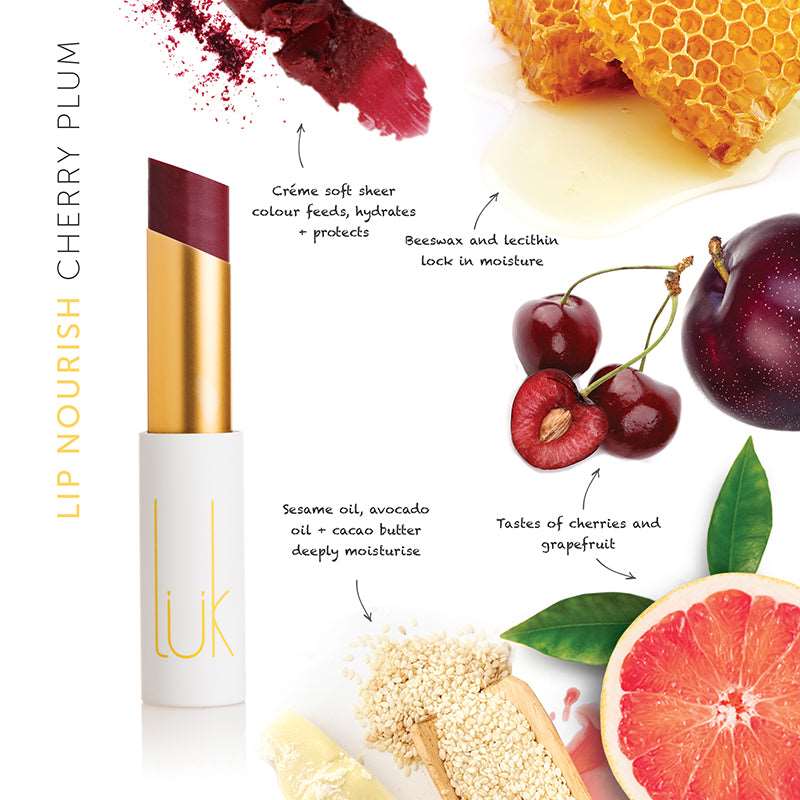 Lip Nourish - Cherry Plum by Luk Beautifood available at Rawspice Boutique.