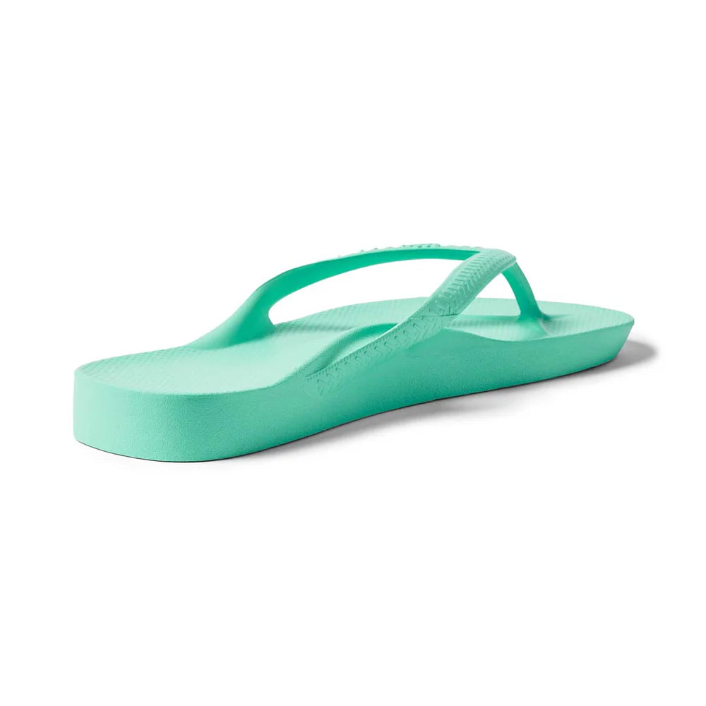mint arch support thongs with contoured footbeds and ergonomic straps for enhanced comfort and stability.