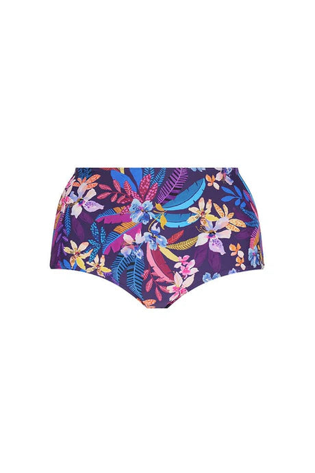 Flattering Majorca high-waisted bikini bottoms with full coverage and supportive lining, designed to accentuate the waist and provide comfort.
