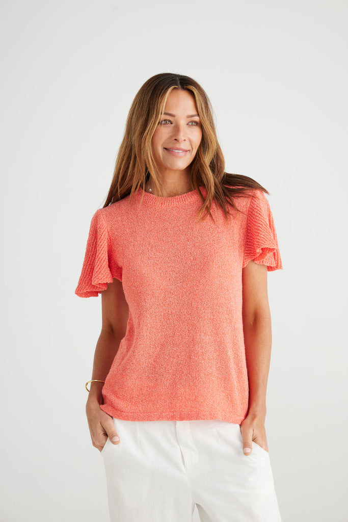Manderly Knit Top - Mandarin Marle by Brave and True is currently available from Rawspice Boutique, South West Rocks.