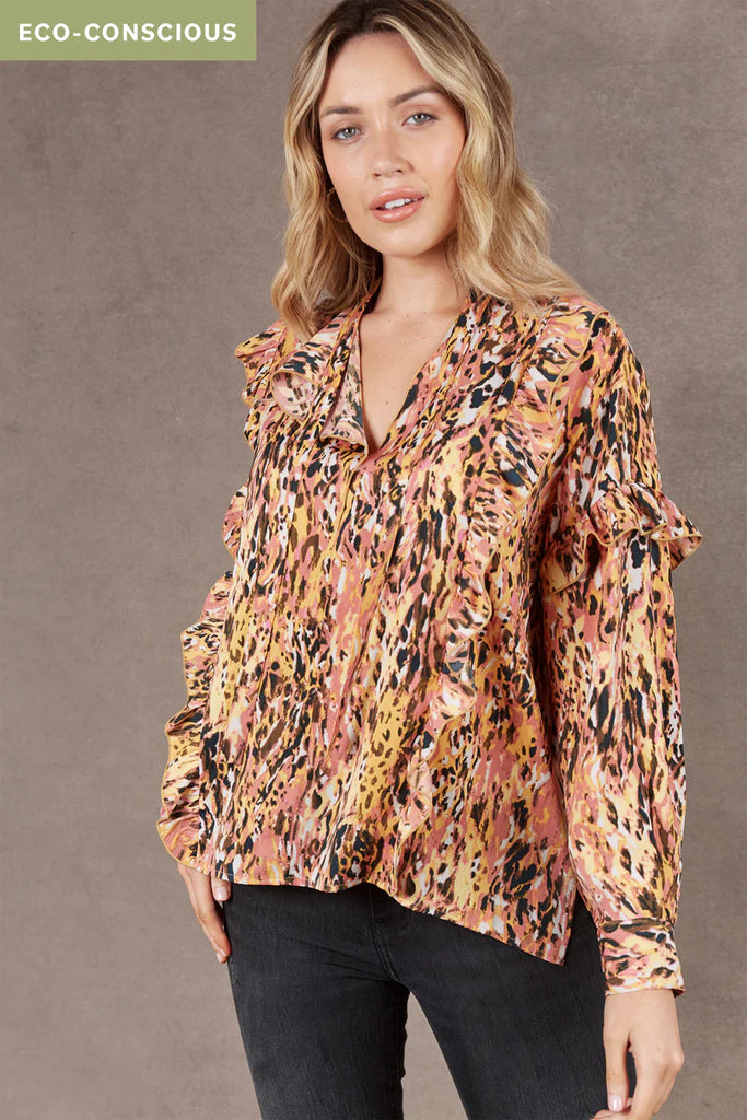 Mayan Frill Blouse - Ochre by Eb & Ive is currently available at Rawspice Boutique, South West Rocks. 