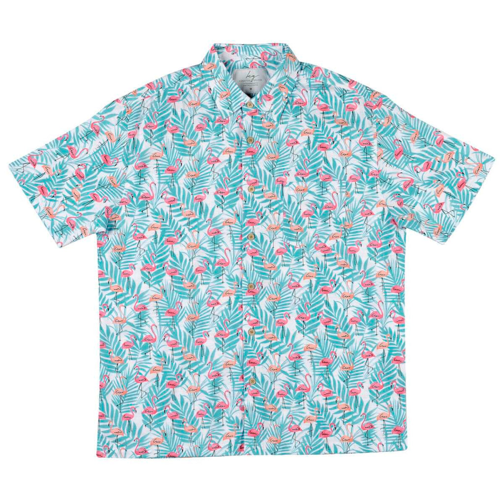 Men's Short Sleeve Bamboo Shirt - Flamingo by Kingston Grange is available at Rawspice Boutique. 