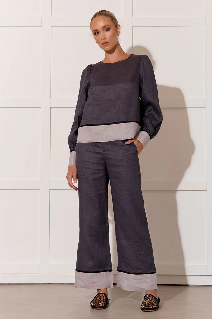 Nisha Cropped Contrast Pant - Charcoal by Adorne is currently available at Rawspice Boutique, South West Rocks.