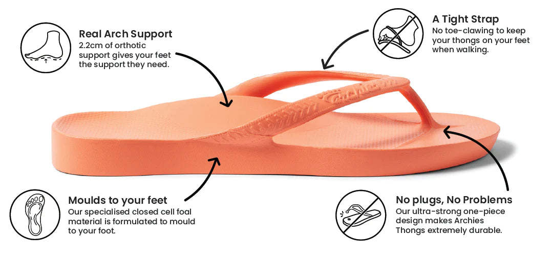 Arch Support Thongs - Peach by Archies is currently available at Rawspice Boutique, South West Rocks.