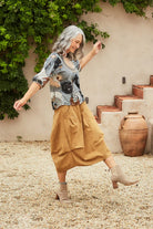 Milwaukee Textured Skirt Mustard by Olga De Polga is currently available from Rawspice Boutique, South West Rocks. 