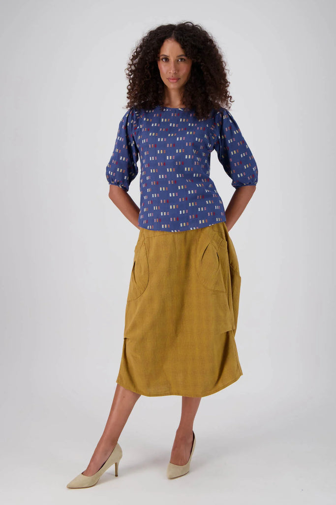 Milwaukee Textured Skirt Mustard by Olga De Polga is currently available from Rawspice Boutique, South West Rocks. 