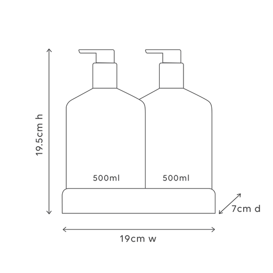 al.ive body Wash & Lotion Duo – Coconut & Wild Orange featuring 500ml hand & body wash, 500ml hand & body lotion, and matching tray in a sleek design.
