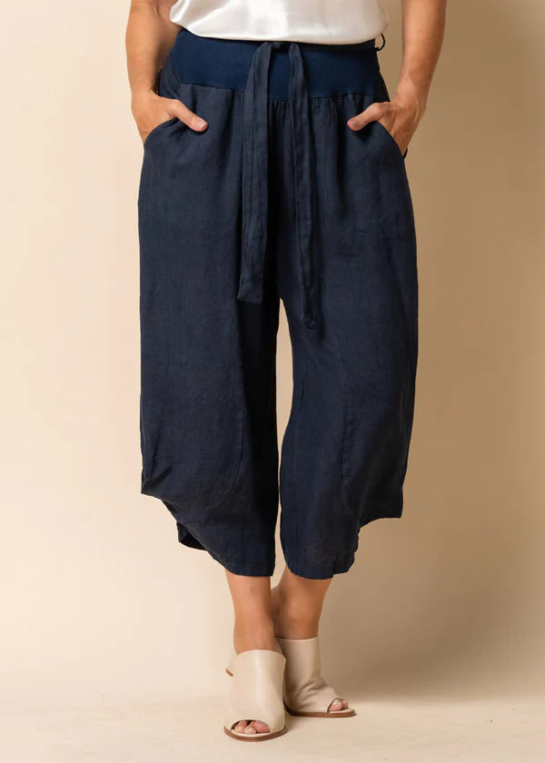 The Navy Addison Linen Pants by Imagine Fashion are currently available at Rawspice Boutique