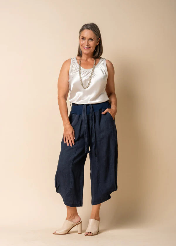 The Navy Addison Linen Pants by Imagine Fashion are currently available at Rawspice Boutique