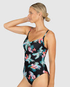 The Black Amalfi D-E Cup Underwire One Piece is available at Rawspice Boutique.