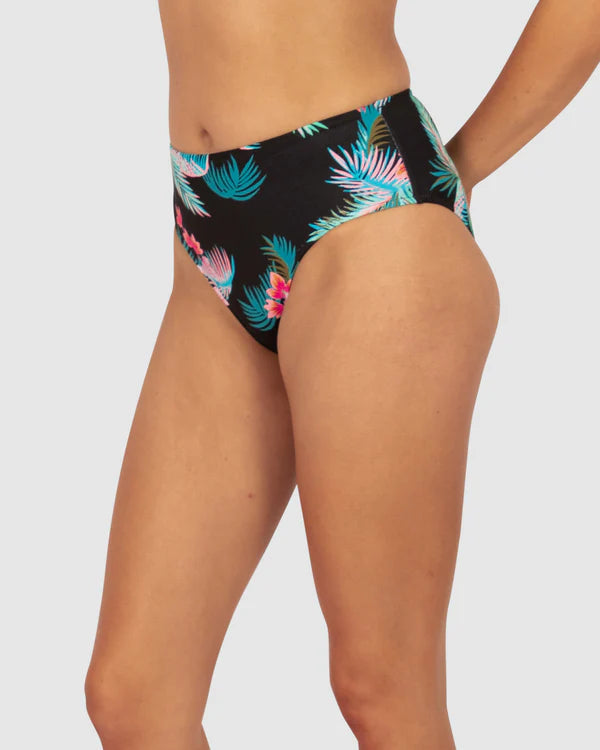 The Black Amalfi Mid Bikini Bottom by Baku is available at Rawspice Boutique.