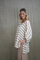 The Antique Rust & White Stripes Bella Top by Rustic Linen is available at Rawspice Boutique.