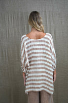 The Antique Rust & White Stripes Bella Top by Rustic Linen is available at Rawspice Boutique.