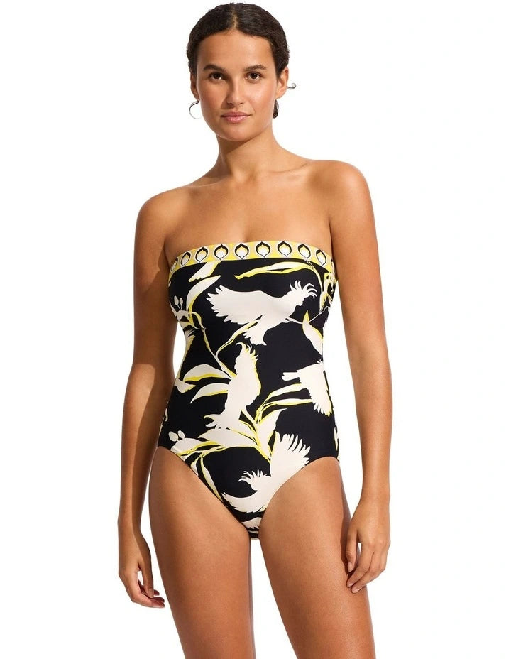 The Black Birds Of Paradise DD Bandeau One Piece by Seafolly is available at Rawspice Boutique.