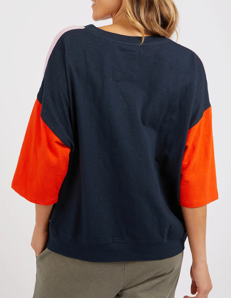 The Pink, Tangelo & Navy Mazie Colour Block Sweat by Elm is currently available at Rawspice Boutique. 