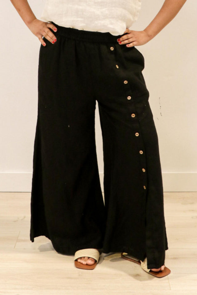 Bruna Button Wide Legged Pant | Black Bruna Button Wide Legged Pant | Black