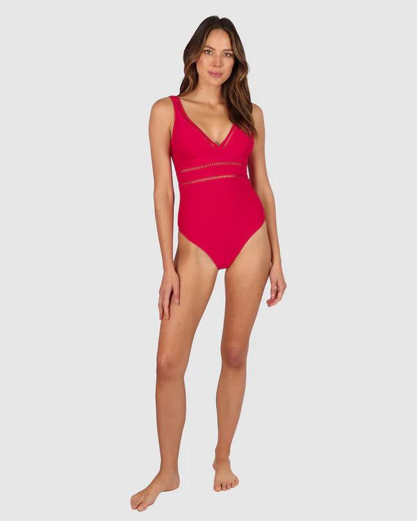 The Cherry Rococco Longline One Piece Swimsuit by Baku is available at Rawspice Boutique.