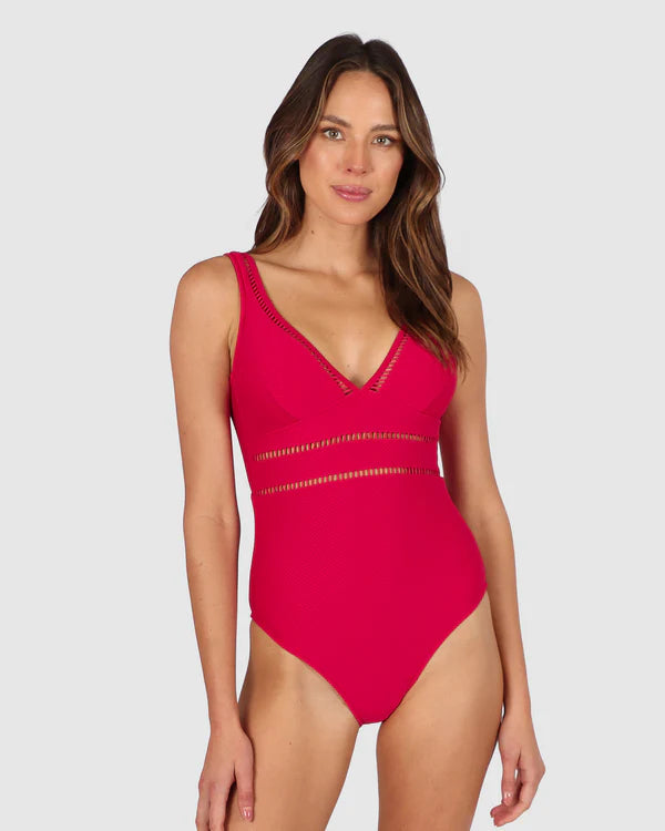 The Cherry Rococco Longline One Piece Swimsuit by Baku is available at Rawspice Boutique.