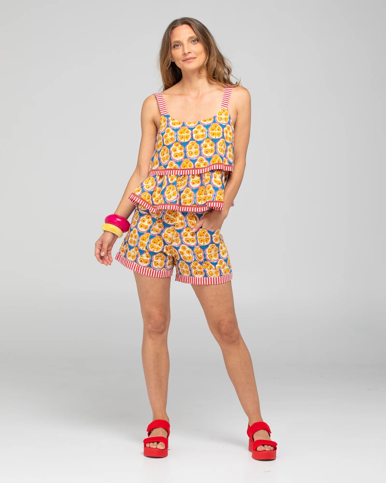 Emilia Blue cotton top with unique print and relaxed fit