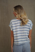 The Cornflower Blue & White Stripe Carina Box Top by Rustic Linen is available at Rawspice Boutique.