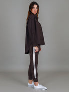 Espresso Croydon Long Sleeve Shirt featuring an oversized fit, classic collar, button front, full-length sleeves and curved hi-lo hemline.