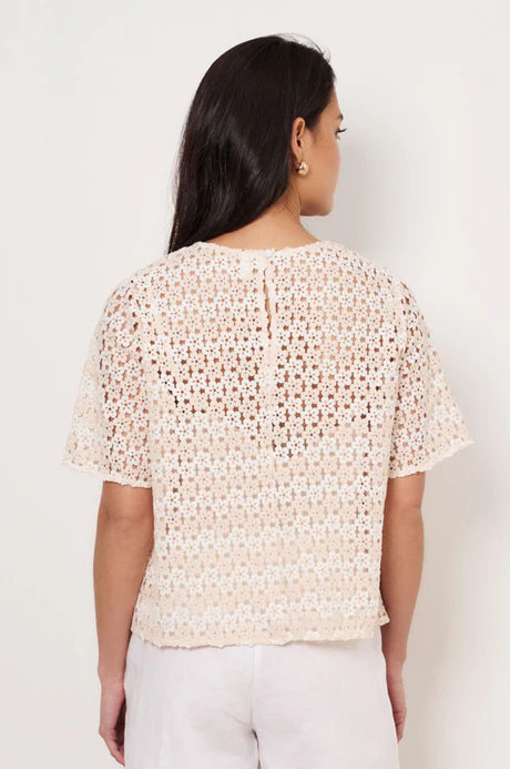 Kaia Daisy Chain A-Line Top in Natural featuring daisy lace, round neckline, mid sleeves, and relaxed silhouette.