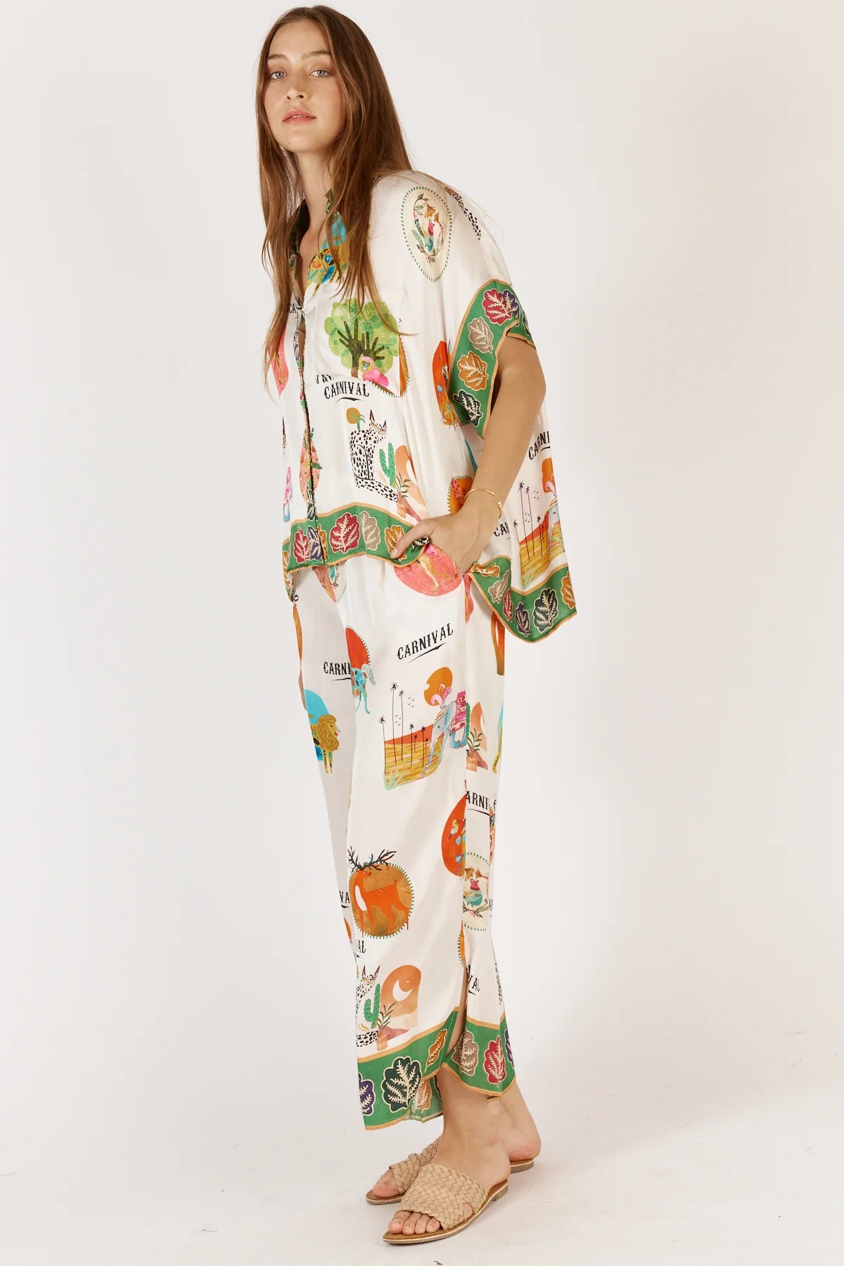 Rubyaya Down Under Pant in white, featuring a relaxed wide-leg fit, elasticated waistband, and lightweight viscose fabric with a soft, flowy drape.