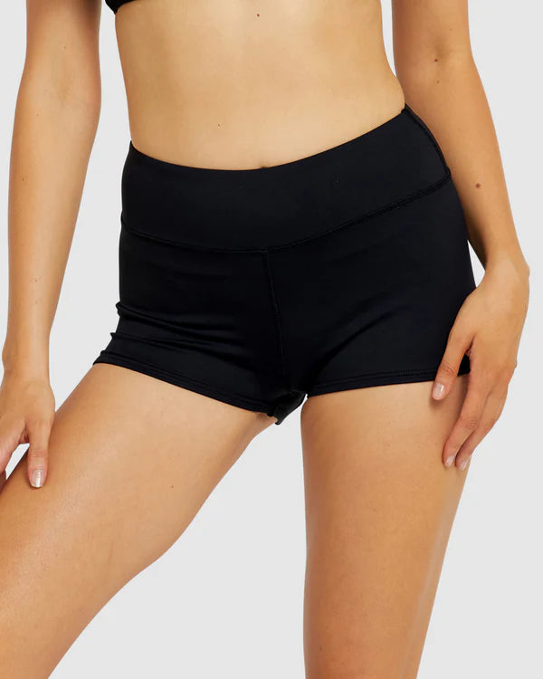 The Black Eco Firm Beach Shorts by BAKU are available at Rawspice Boutique. 