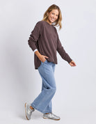 Established Crew in Coffee with chest embroidery, raw hem detail, scooped hemline and a relaxed fit in 100% cotton fleece.

