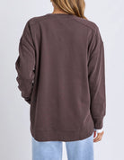 Established Crew in Coffee with chest embroidery, raw hem detail, scooped hemline and a relaxed fit in 100% cotton fleece.
