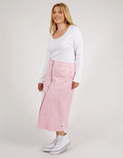 The Splendid Pink Florence Button Thru Skirt by Elm is currently available at Rawspice Boutique.