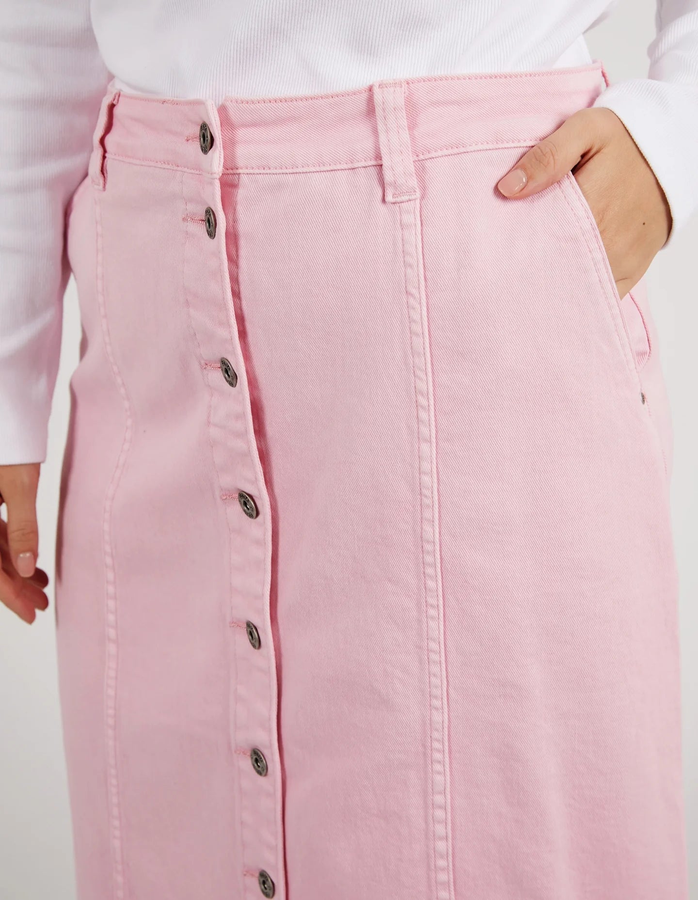 The Splendid Pink Florence Button Thru Skirt by Elm is currently available at Rawspice Boutique.