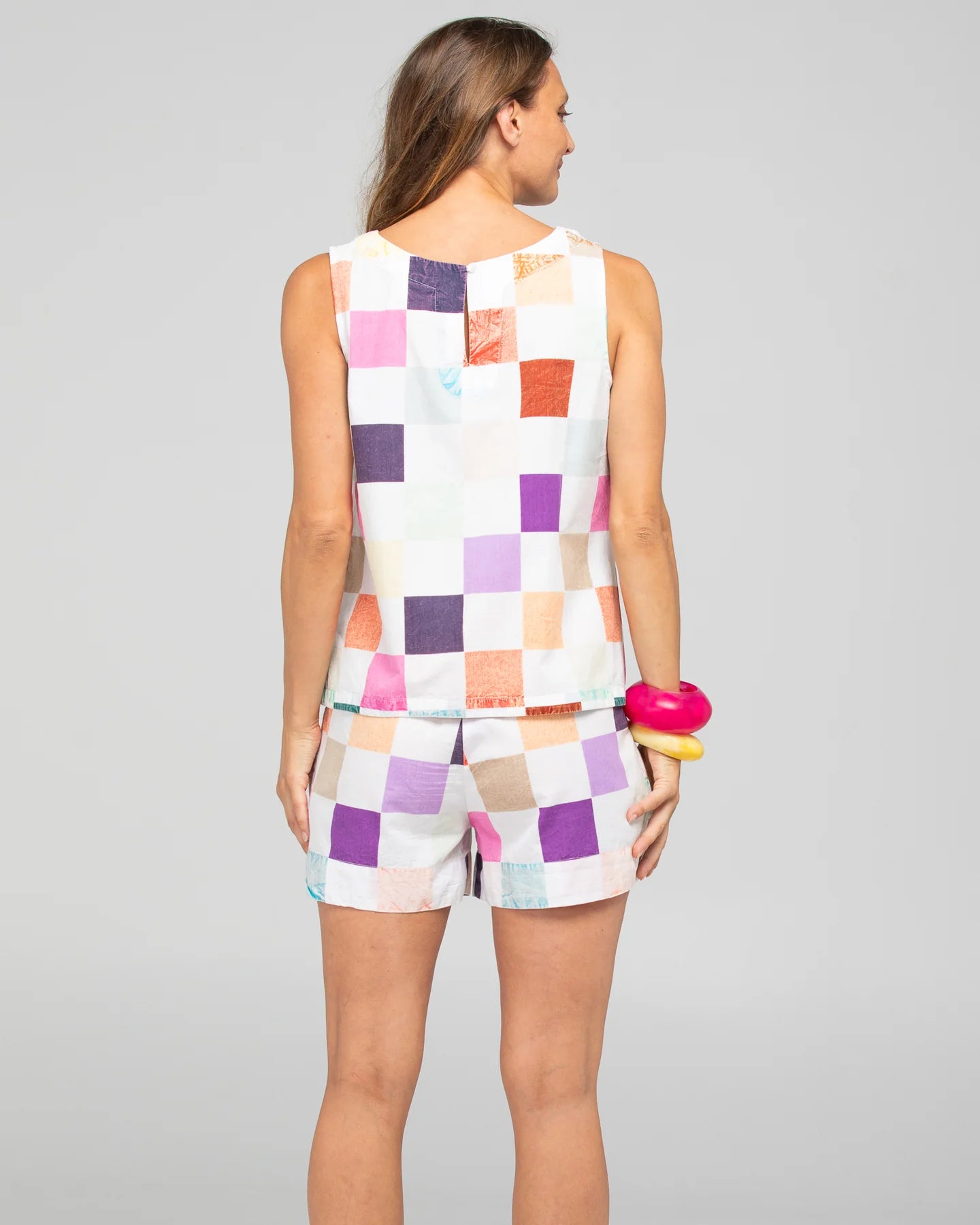 Hara Top in Gea print. A timeless, versatile top styled with the matching Hazel Short for a coordinated, effortless look.