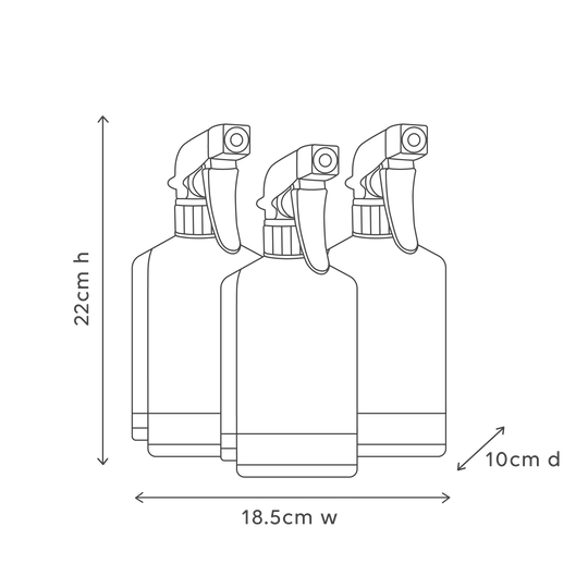 The Al.ive Home Cleaning Starter Kit, featuring three refillable 450ml bottles, each paired with 50ml cleaning concentrates for All Purpose, Bathroom, and Glass & Mirror cleaning. The kit includes three microfibre cloths, three bottle stations with connectors for customizable organization, and a sleek, modern design displayed on a clean countertop. The eco-friendly packaging is made with 30% post-consumer recycled plastic, showcasing a sustainable and effective cleaning solution.