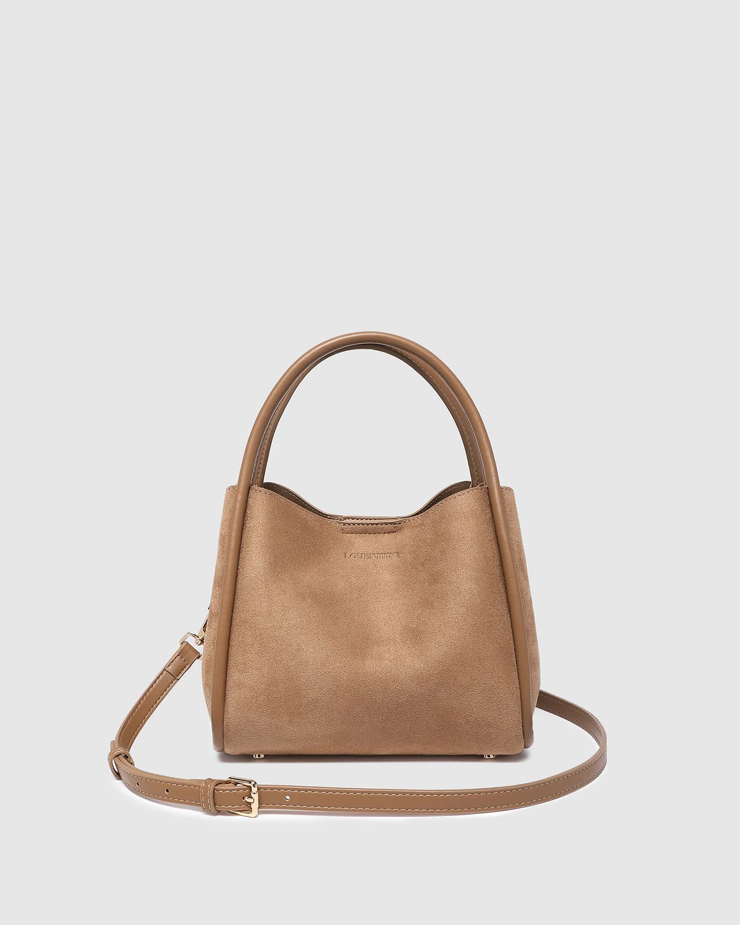 Steffie Suedette Mini Tote Bag available in Chocolate and Honey, featuring a compact tote design and soft textured finish.