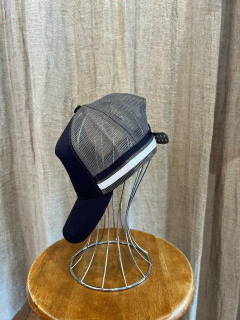 Rocks Hat in navy featuring a whale tail design on the front, snapback closure, and breathable mesh sides for a comfortable, adjustable fit.