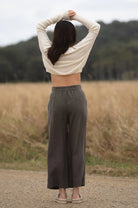 The Khaki Ivy Linen Crop Pants by LILLY PILLY are available at Rawspice Boutique.