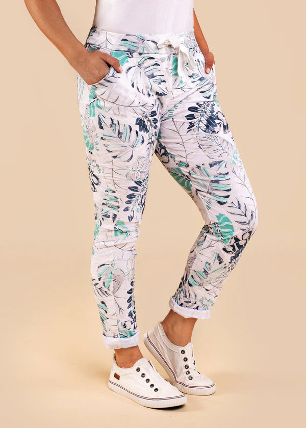 A woman modelling Jenny Pants With Stretch in White by Imagine Fashion