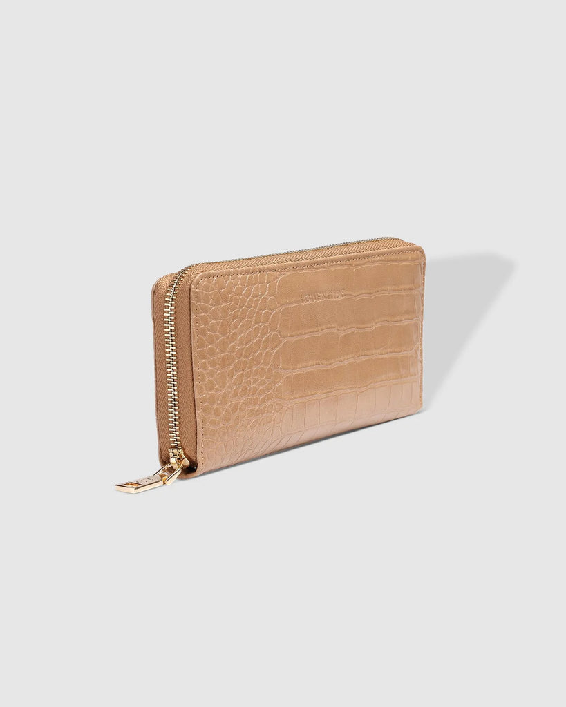 The Croc Camel Jessica Wallet by LOUENHIDE is currently available at Rawspice Boutique.