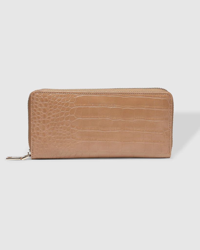 The Croc Camel Jessica Wallet by LOUENHIDE is currently available at Rawspice Boutique.