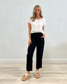 The Black Joyce 3/4 Pants by Rustic Linen are available at Rawspice Boutique.