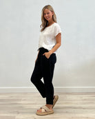 The Black Joyce 3/4 Pants by Rustic Linen are available at Rawspice Boutique.