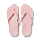 Pink Archies support thongs with up to 2.2cm orthotic support, designed for comfort and foot alignment, perfect for plantar fasciitis relief.