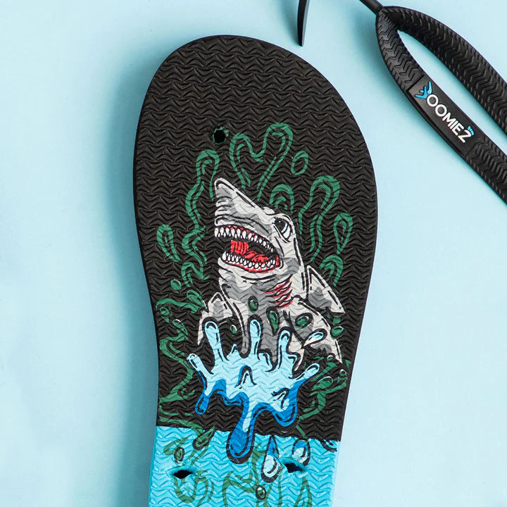 The Kids Shark Thongs + Additional Coloured Straps by Boomerangz are currently available at Rawspice Boutique.