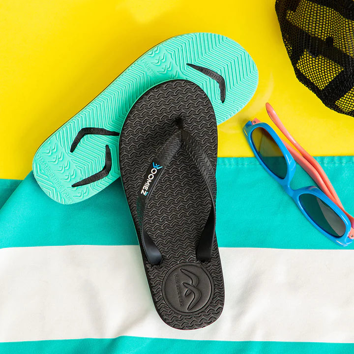The Kids Black/Teal Thongs + Additional Coloured Straps by Boomerangz are currently available at Rawspice Boutique.