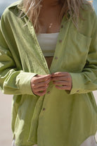 Lemongrass Kirra Linen Shirt by Lilly Pilly currently available from Rawspice Boutique.